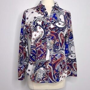 Chico’s red white & blue paisley buttondown cotton poplin shirt, size 1 = M = 8